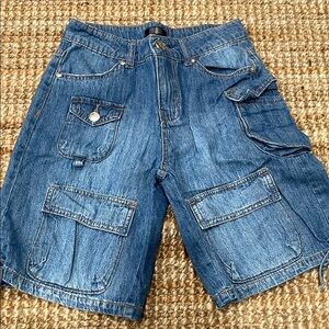 Girls Blue Denim Cargo Shorts